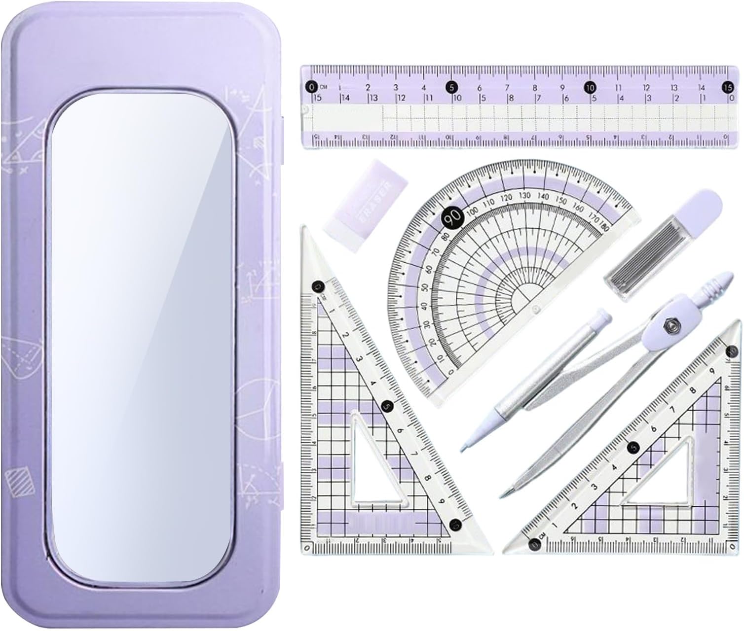 Geometry Set Compass, Drawing Tool Stationery, Complete Drafting Kit with Storage Box, Precision Geometry Measuring Tools for Kids, Teens, Study, Classroom, College, Sketching