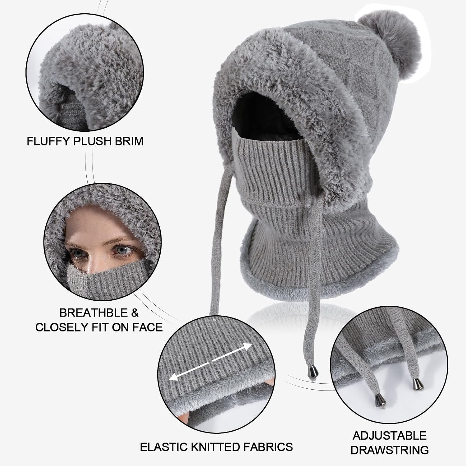 Damen 3-in-1 Wintermütze Mit Schal & Gesichtsschutz – Gefüttert, Verstellbar, Für Outdoor & Ski