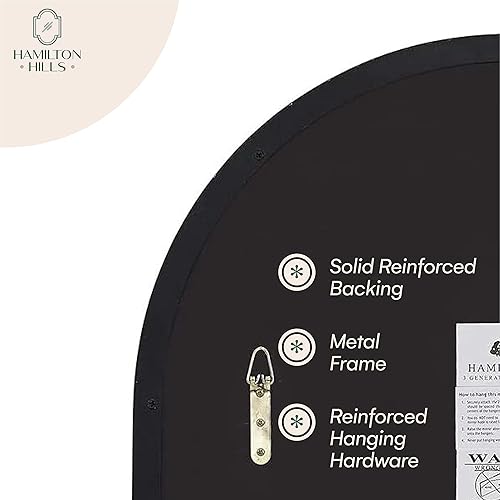 Miniatura 5 de Hamilton Hills Espejo con marco de metal negro cepillado de 24 x 36 pulgadas, espejo colgante para montar en la pared, diseño de esquina superior