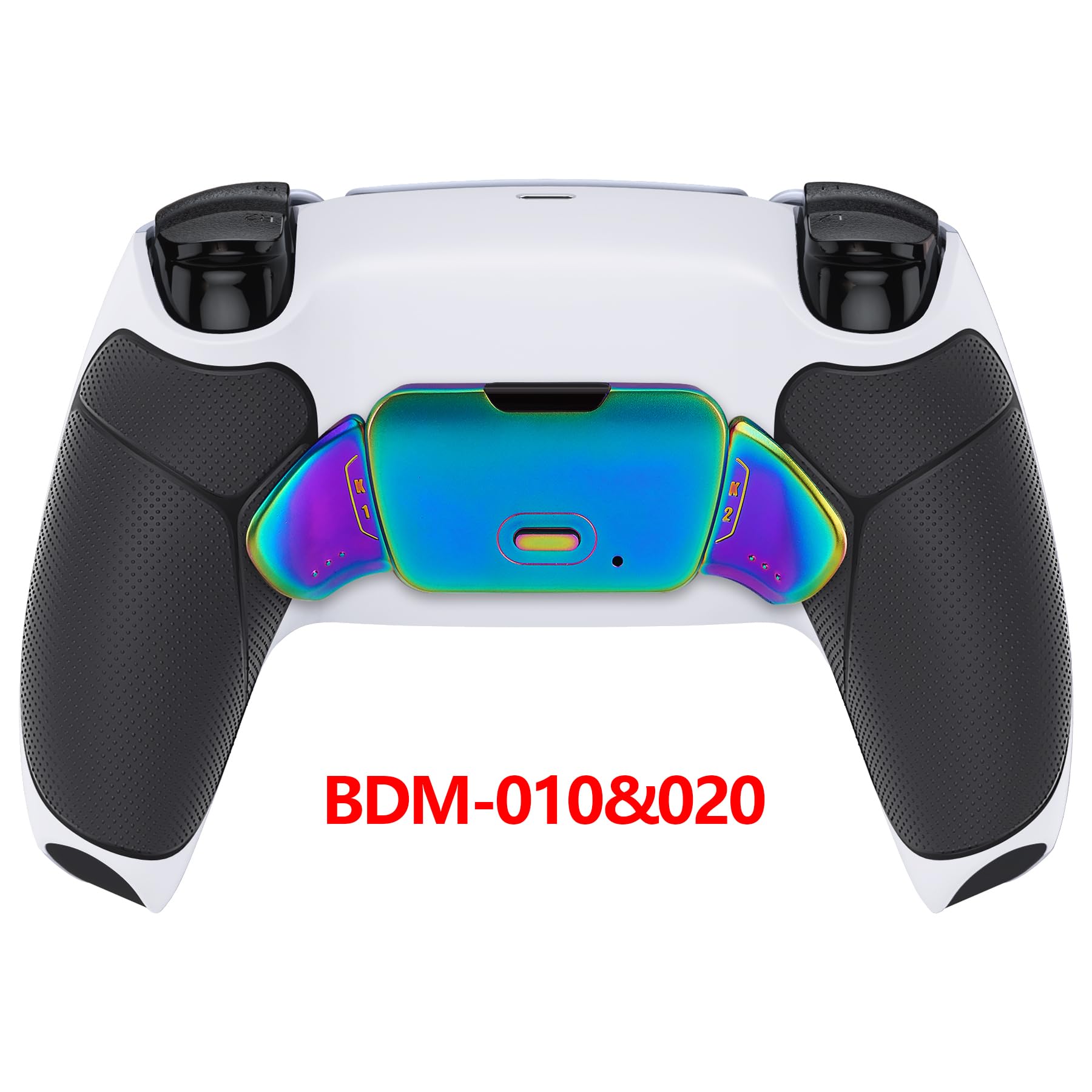 eXtremeRate Real Metal Buttons (RMB) Rise 2.0 Remap Kit para ps5 BDM-010 BDM-020 Carcasa con Goma Grip & Actualización Board & Programable Botones Traseros para ps5 Mando(Blanco Negro Arcoíris)