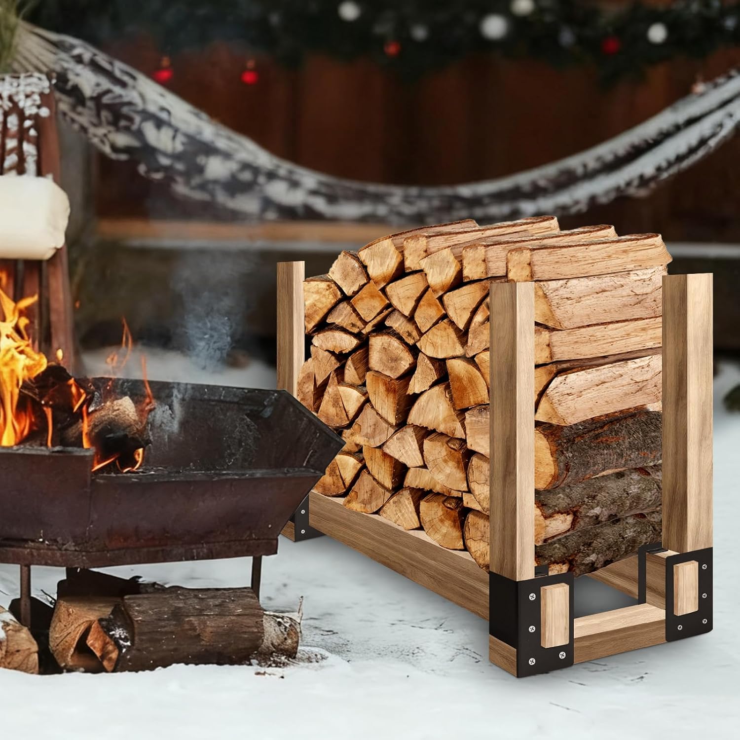 8 pack Firewood Log Storage Rack Bracket,Adjustable Heavy Duty Powder Coated Steel Holder,Fireplace Wood Storage,Log Holder For Patio Deck