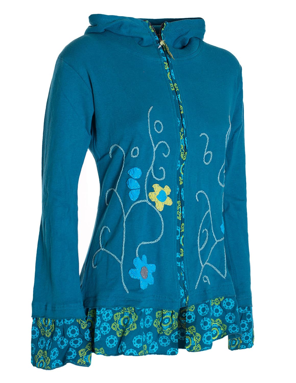 Vishes - Alternative Bekleidung - Damen Sommerjacke Blumen-Strickjacke Elfenjacke Kapuzi Rüschen