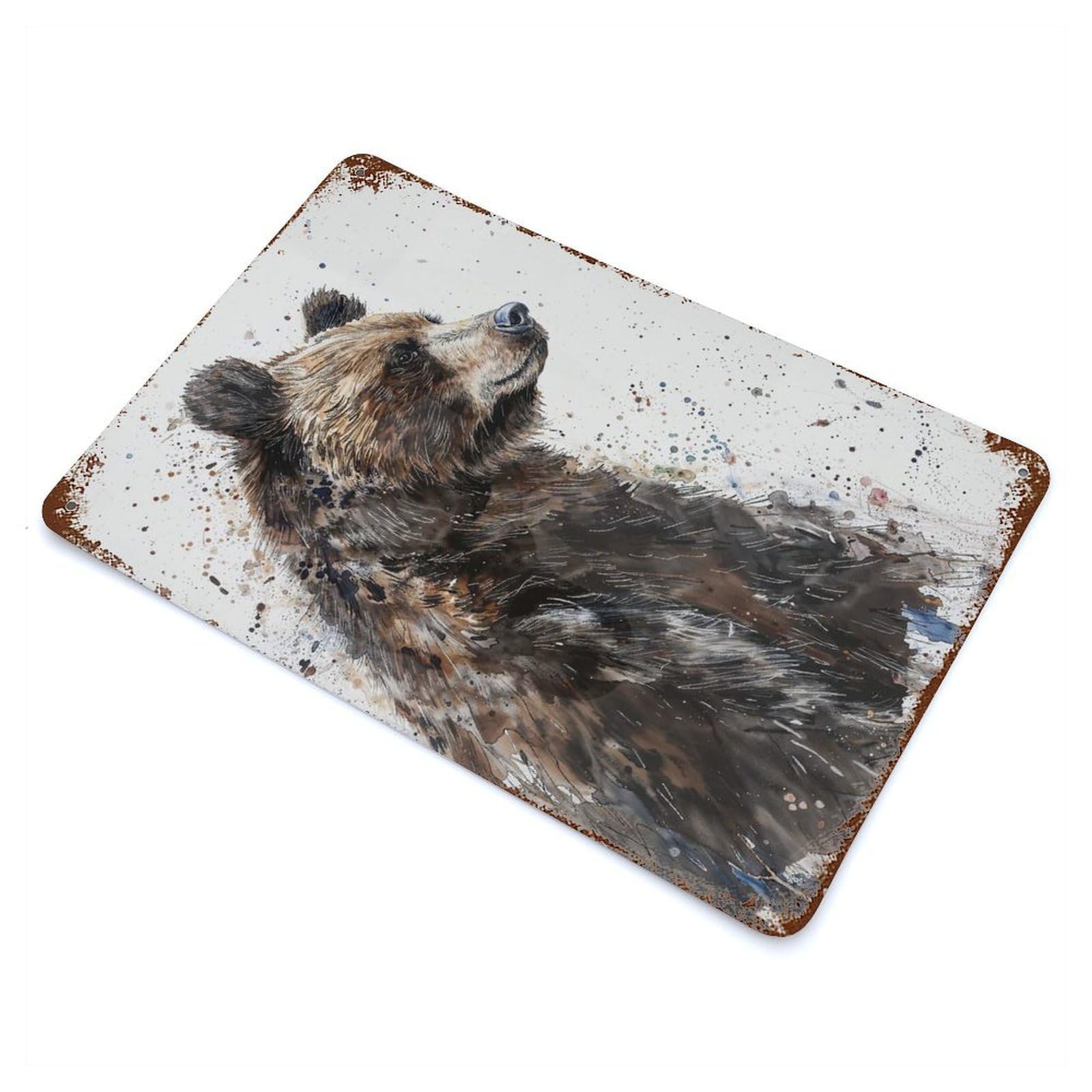 Bear in Splattered Ink Decorative Tin Sign 11.8"x7.9", Ideal for Basement, Hobby Room And Garage Decor
