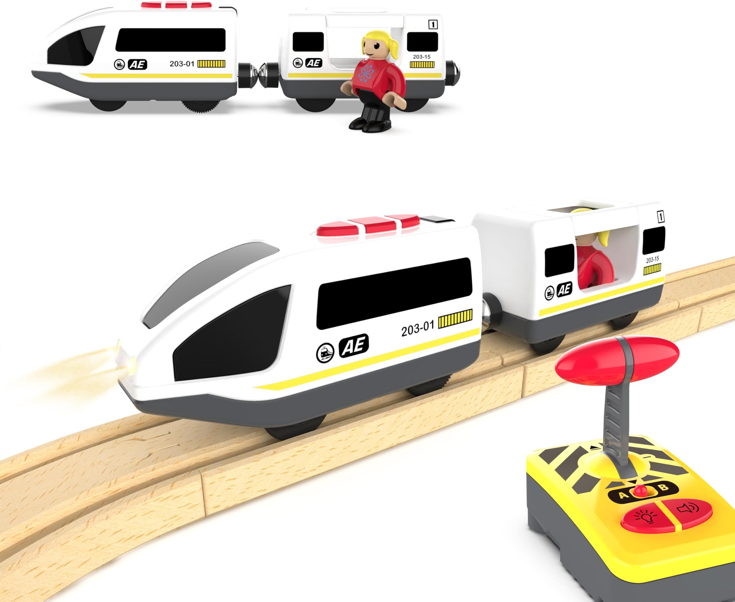 Battery Operated Train Set for Wooden Tracks, Remote Control Train Toy Compatible with Thomas, Brio