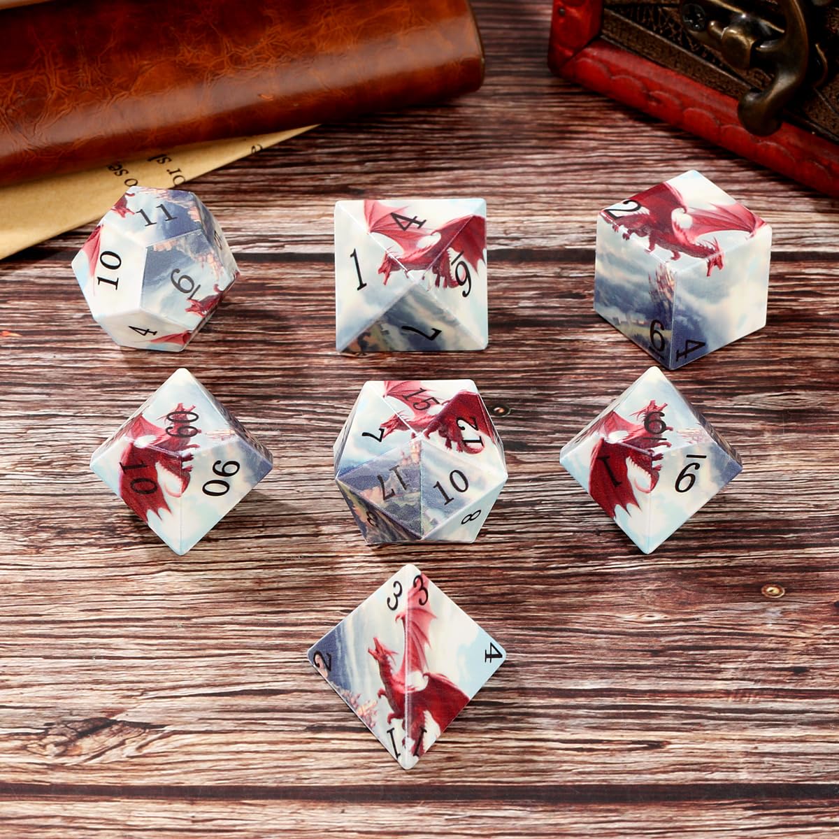 Red Dragon Dice Set, 7Pcs Polyhedral DND Dice, Fantasy Tabletop Game Accessories, DND Starter Set including Gift Bag - Image 2