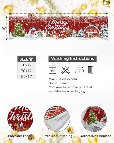 Miniatura 6 de Bufanda de repisa de Navidad de 90 x 17 pulgadas, decoración de chimenea roja de Navidad, cubierta de mantel de invierno, Navidad, muñeco de nieve,