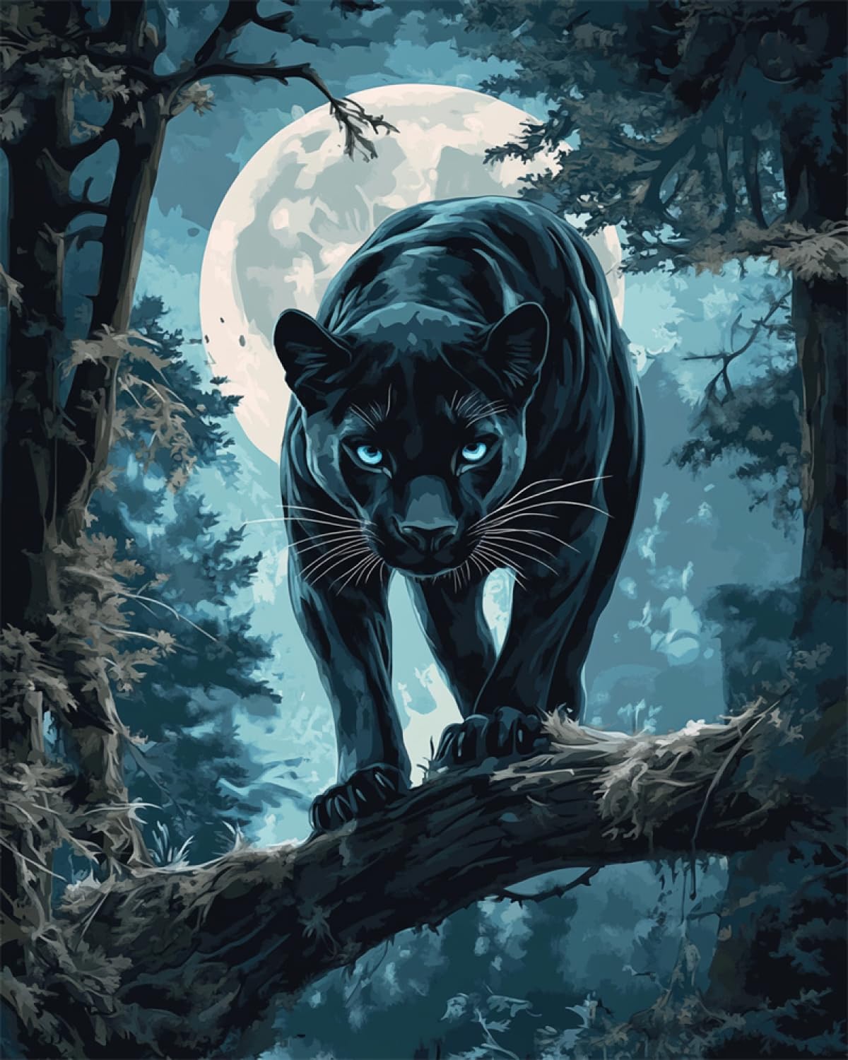 Ambattery E Tapestry Kit Leopard Animal And Moon Diy Latch Hook Kit For Adults Beginners,Cross Stitch Set Carpet Making Cushion Needlework Mbroidery Craft Kits Cushion 21X29in