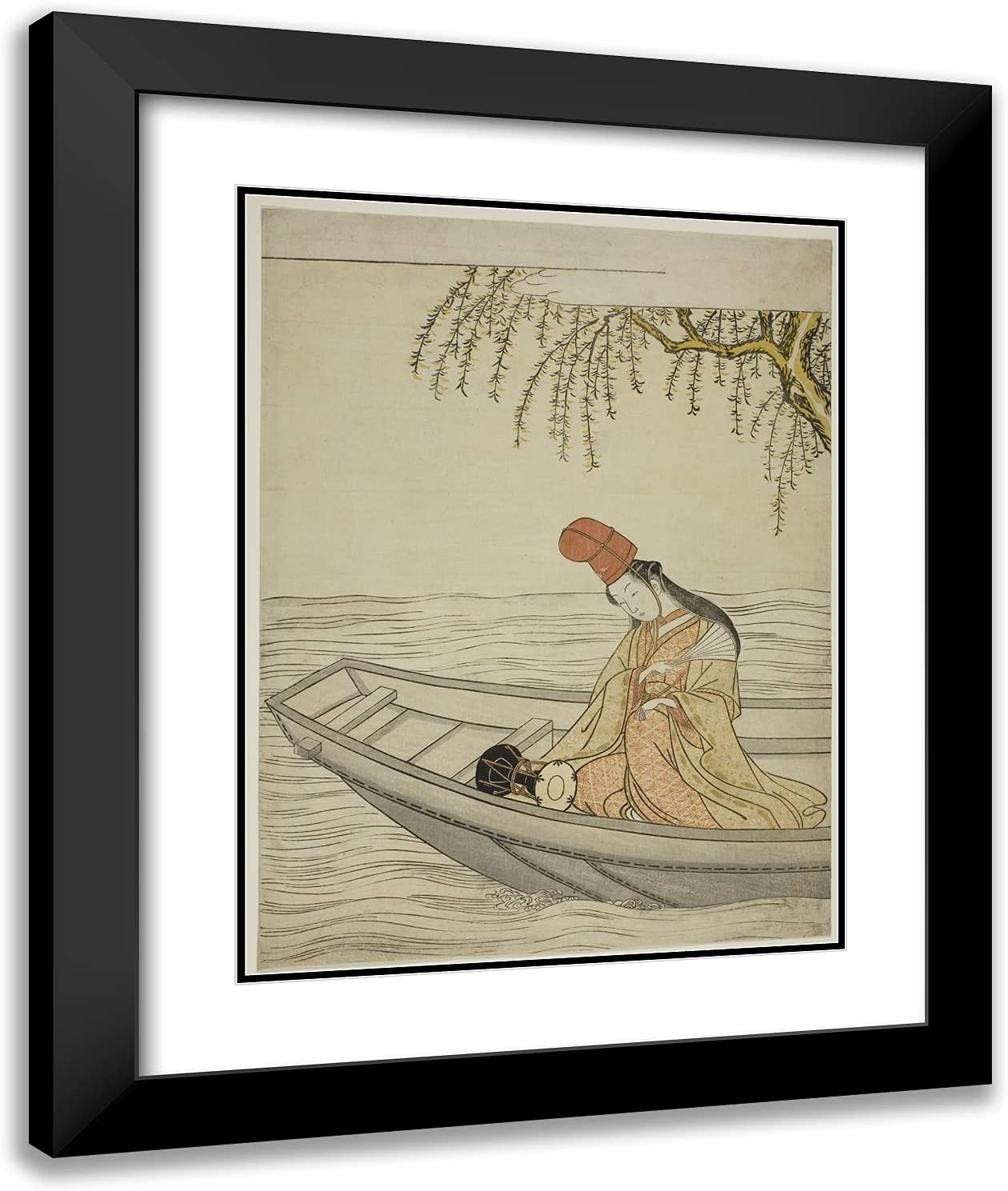 ArtDirect Suzuki Harunobu 20x24 Black Modern Framed and Double Matted Art Print Titled Shirabyoshi Dancer in Asazuma Boat