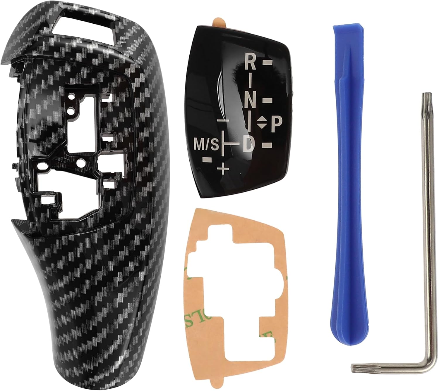 Gear Shift Knob Button Cover for BMW 1'F20 F21/2'F22 F23/3'F30 F31 F34 Sport Version Waterproof Center Console Knob Trim Sticker Carbon Fiber Black Adhesive Backing 1 Set