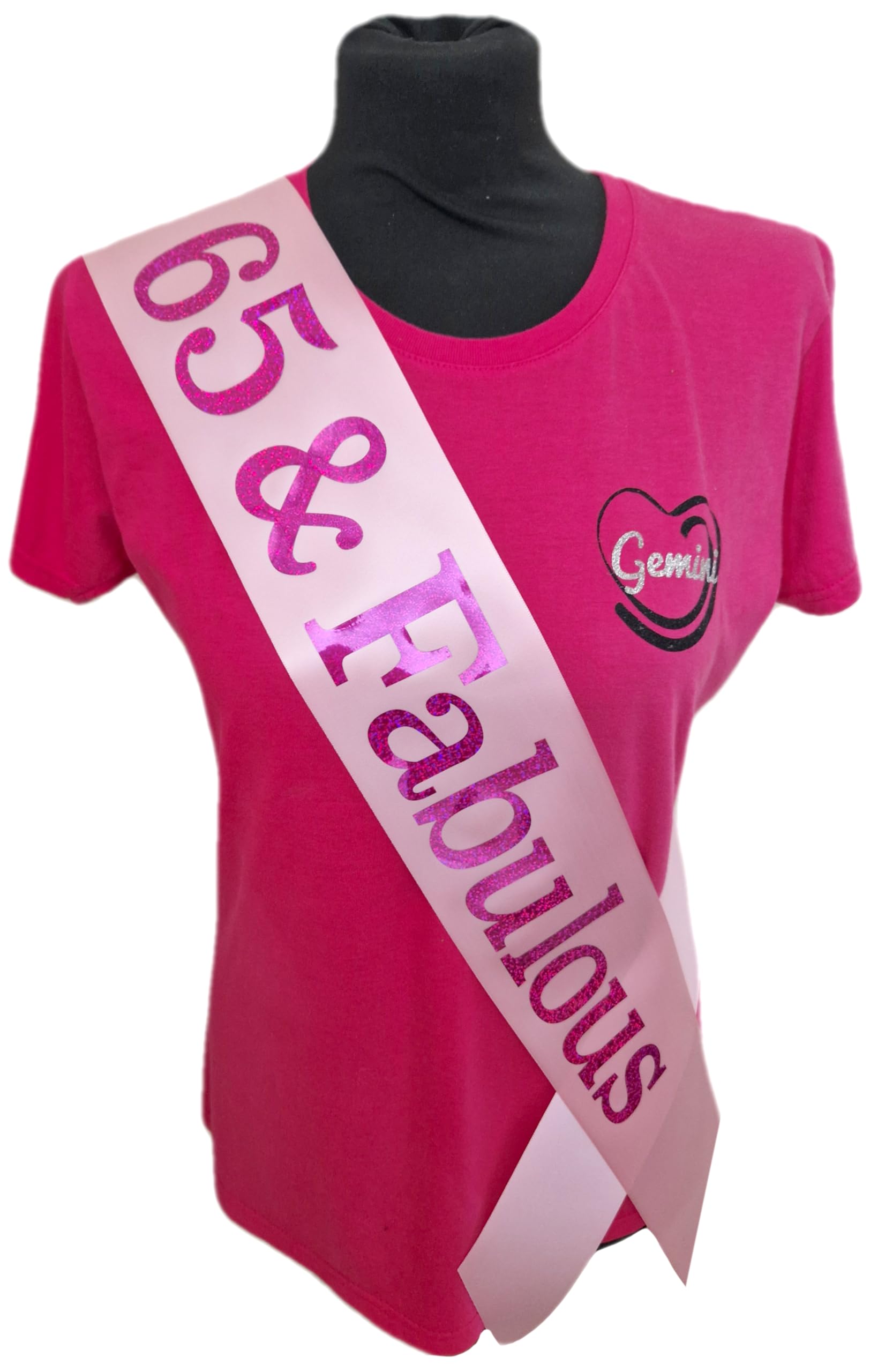 65th Birthday Sash - 65 & Fabulous Birthday Sash - Beautiful Quality Light Pink Ribbon and Holographic Pink Font - 65th Birthday Sash
