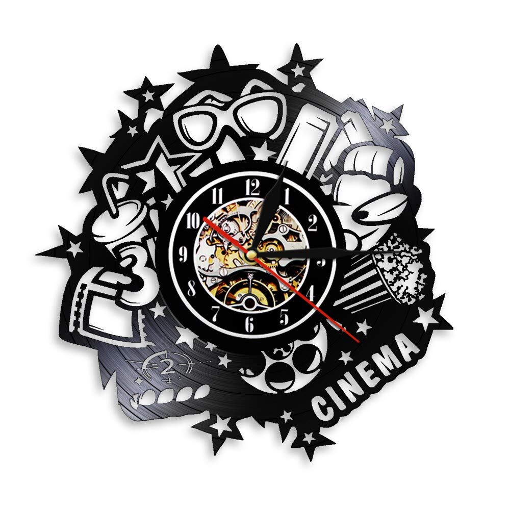Decorazioni moderne per film Cinema Orologio da parete con disco in vinile Orologio da parete per cinema Teatro Orologio da regalo amante del cinema Ornamento vintage Dia 30cm 7 colori Orologio da p