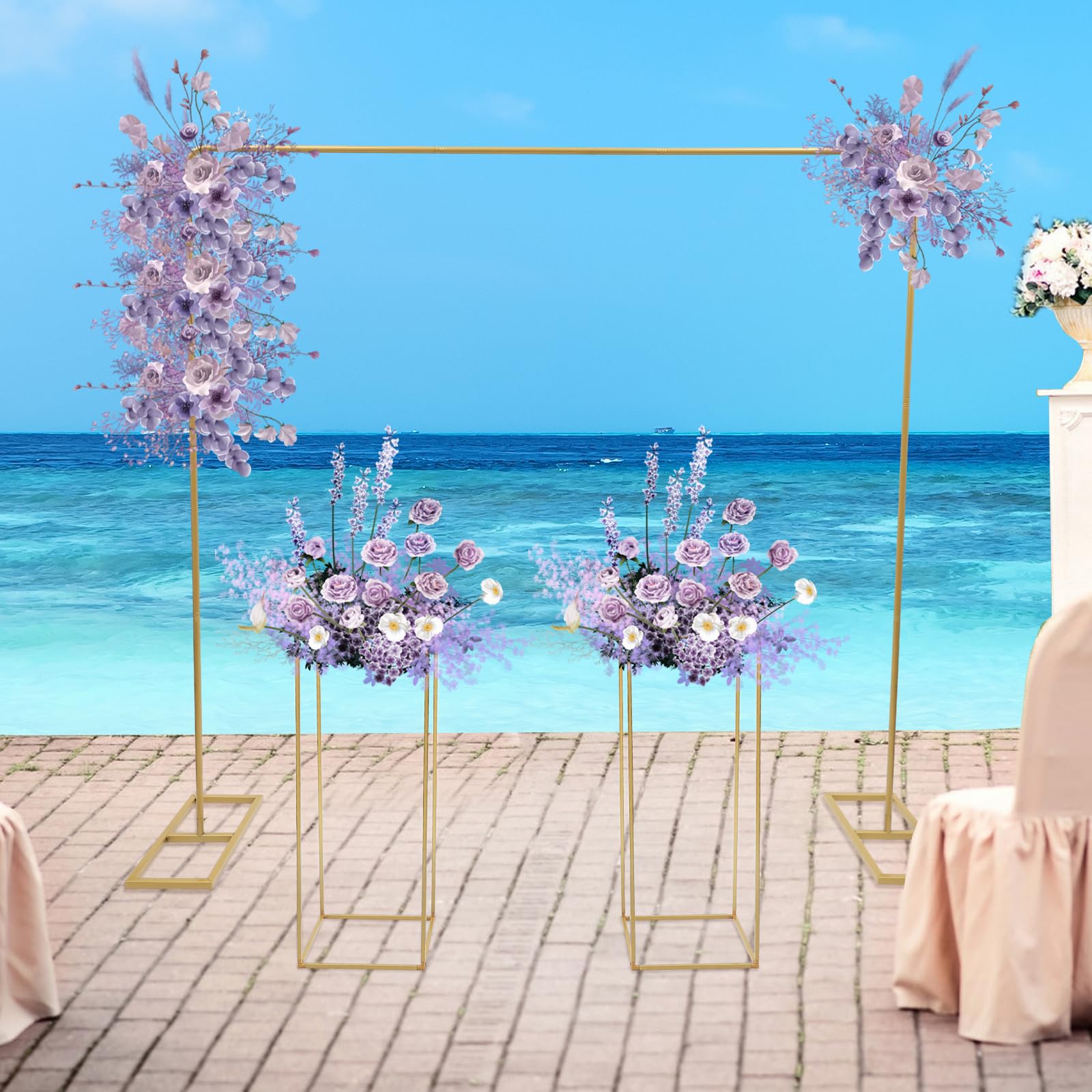 2,0 x 2,0 M Metall Hochzeit Bogen, 2 Stück MetallSäule Vasen Hochzeit Ballonbogen Rahmen, Hochzeitsbogen, Traubogen Hochzeitt, verstellbare Höhe für Jubiläum, Geburtstag Party, Bankett Dekoration