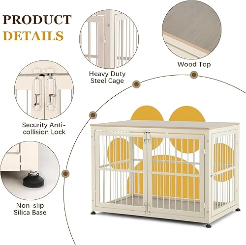 Miniatura 3 de Mueble rústico resistente de 48 pulgadas para perros extra grandes, mesa auxiliar decorativa para casa de mascotas, muebles de madera para perreras