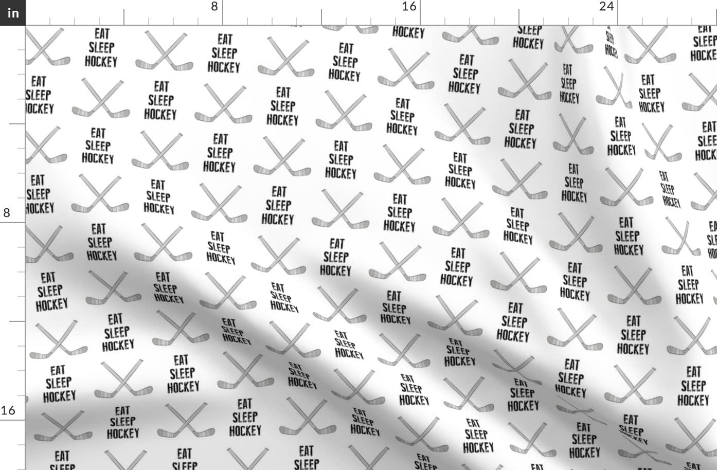 Spoonflower Fabric - Eat Sleep Hockey Cross Sticks Monochrome Ice Grey Sports Winter Kids Printed on Organic Cotton Sateen Fabric by The Yard - Sewing Quilting Apparel Home Decor