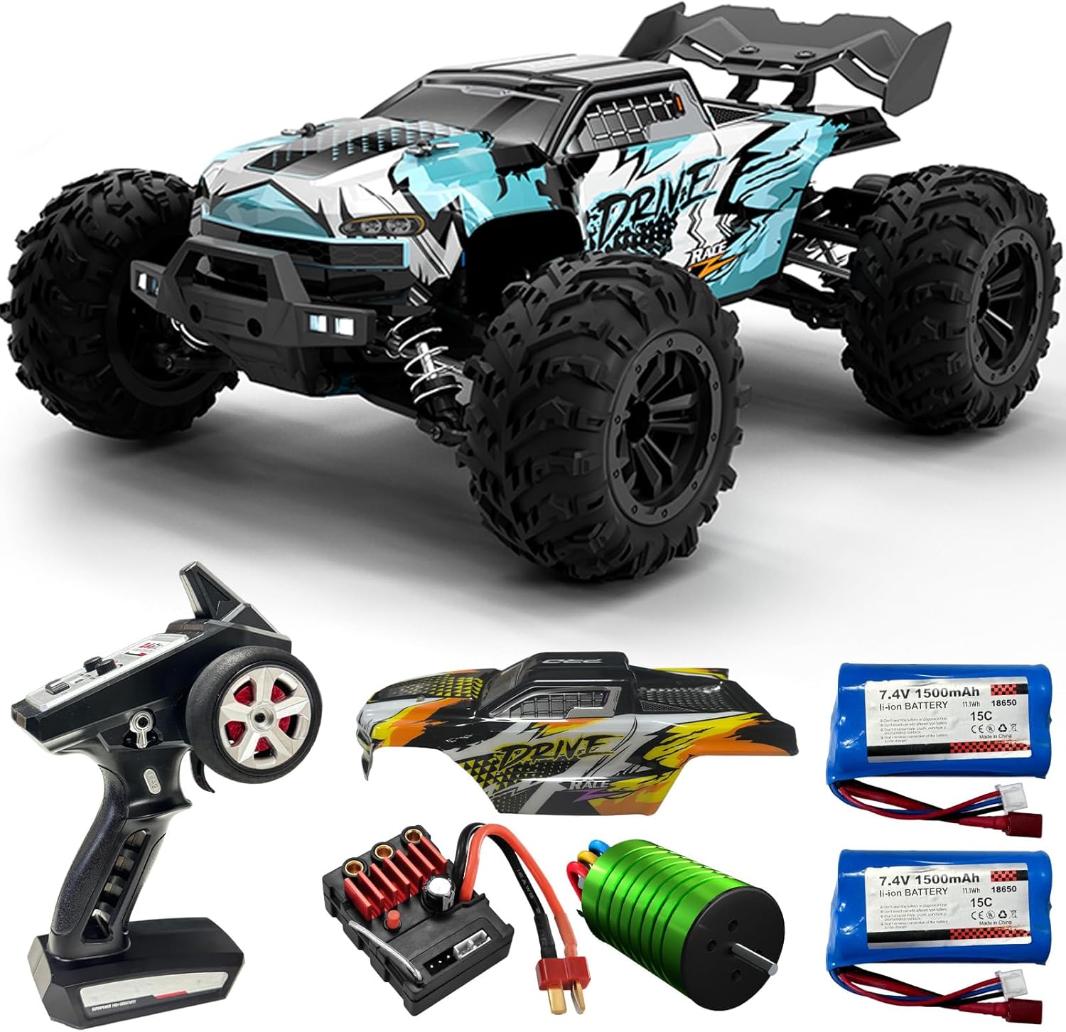 1:16 Scale Brushless RC Car – 50+ MPH High Speed All Terrain Off-Road Monster Truck for Adults & Teens 14+ | 2.4GHz, 2X LiPo Batteries, RTR | Hobby Grade Remote Control Vehicle