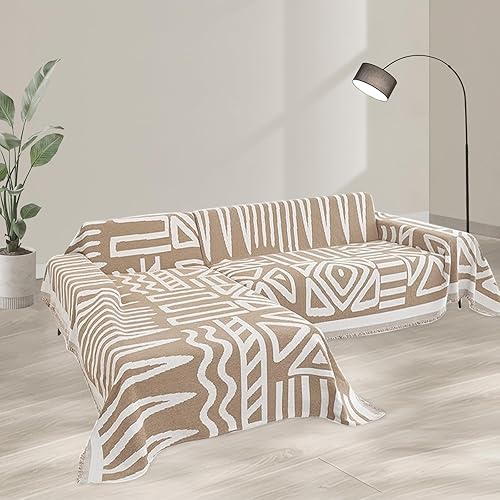 Miniatura 5 de Handontime - Funda de felpilla para sofá modular biplaza, futón, en forma de L, estilo bohemio, para perros, con borlas, lavable, 71 x 118 pulgadas,