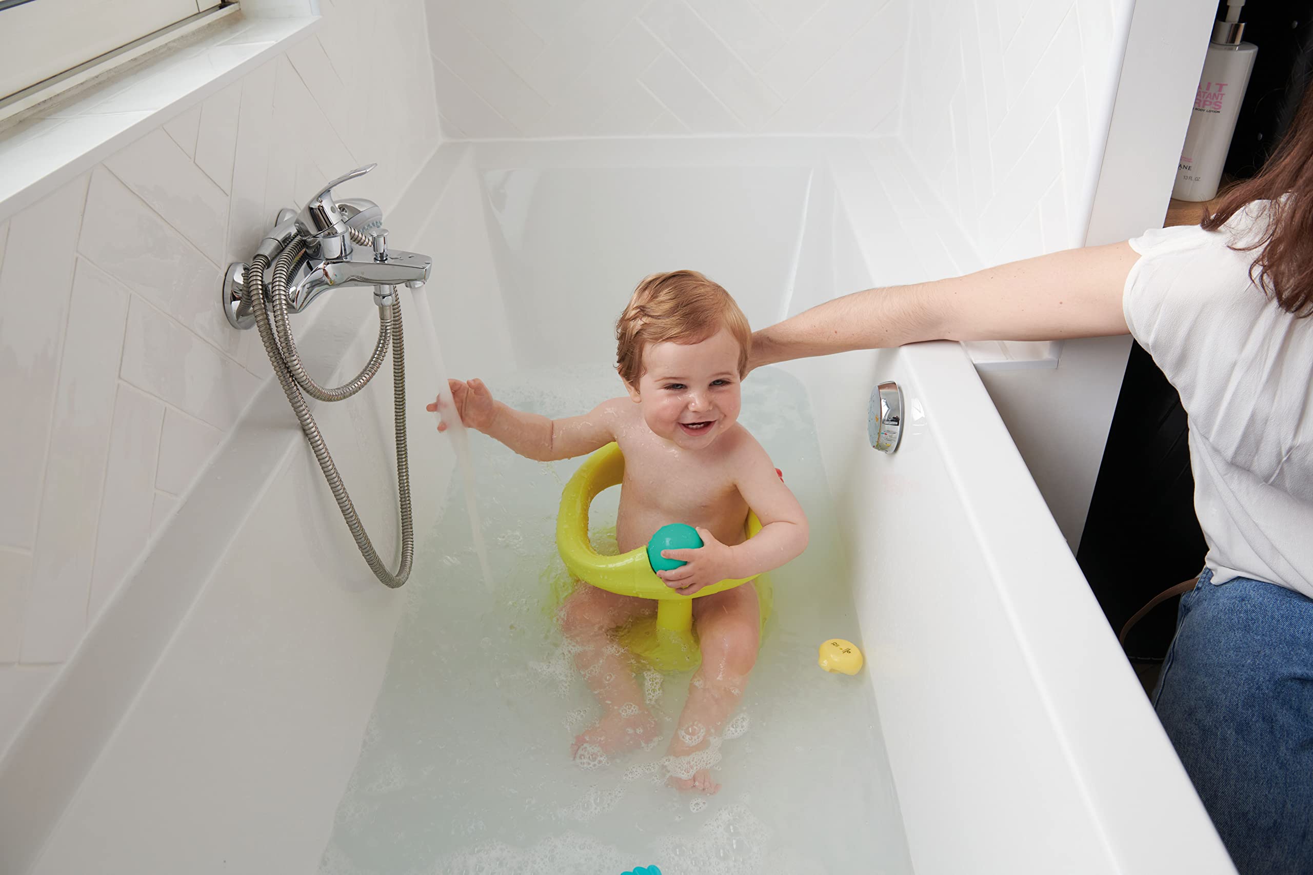 Bebeconfort Seggiolino Girevole Bagnetto neonato per Vasca da Bagno e Doccia, Seggiolino da bagno per bambini fino a 10 kg, Girello per il Bagnetto, Seduta ergonomica, Ventose di Sicurezza, Lime