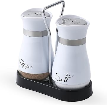 Stainless Steel Salt and Pepper Shaker Set with Glass Bottle for Table RV Camping BBQ Set of 2 White