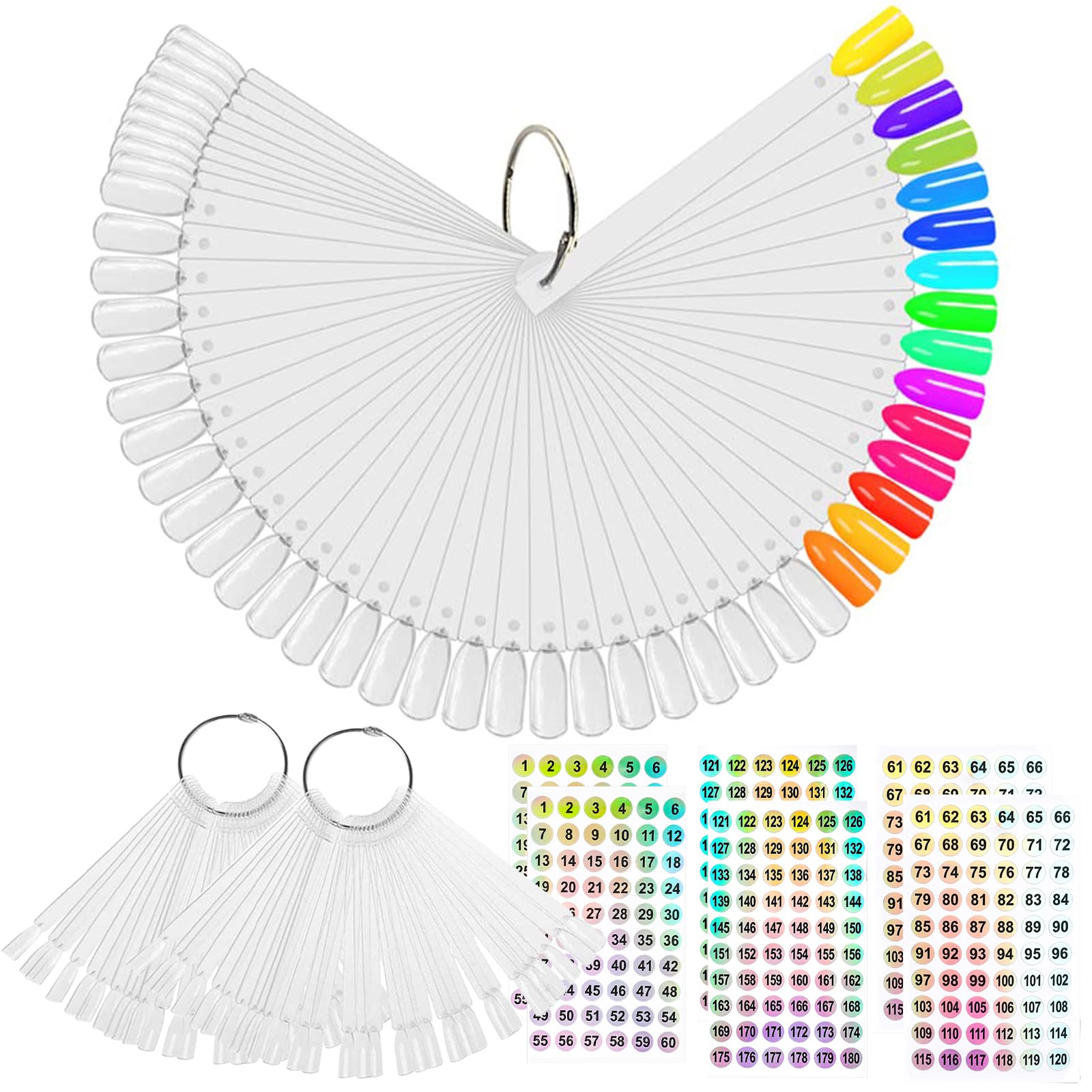 150 Piezas Uñas Falsa Muestras, Uñas Plastico para Muestras con Pegatinas de Números 1-180, Soporte de Exhibición de Muestras de Uñas Pantalla de Color de Uñas