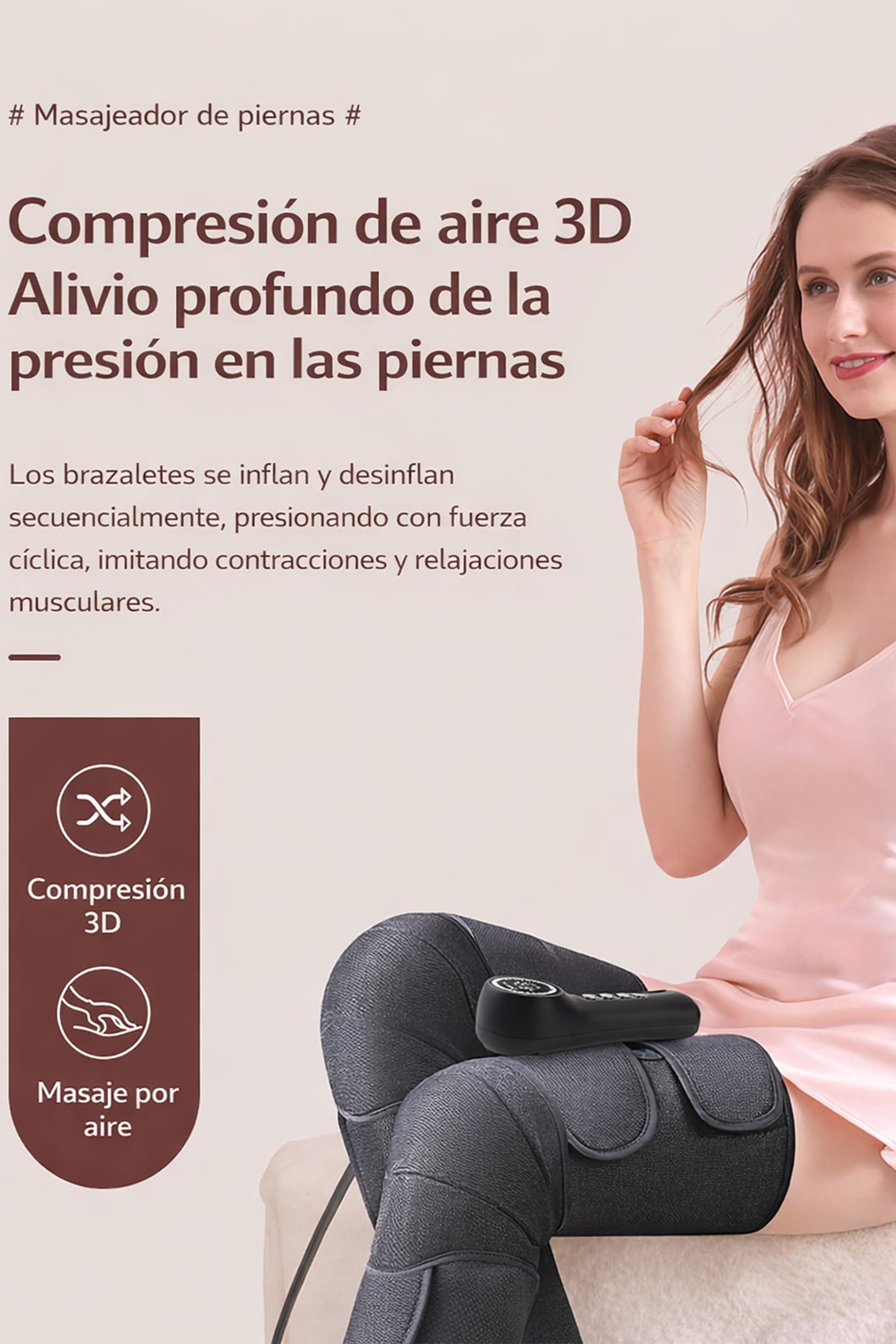 Masajeador de Piernas con Compresión de Aire, Calor y 3 Modos Inteligentes, 5 Niveles, Presoterapia Presión de Aire para Relajación Muscular, Alivio de Fatiga y Mejora de la Circulación
