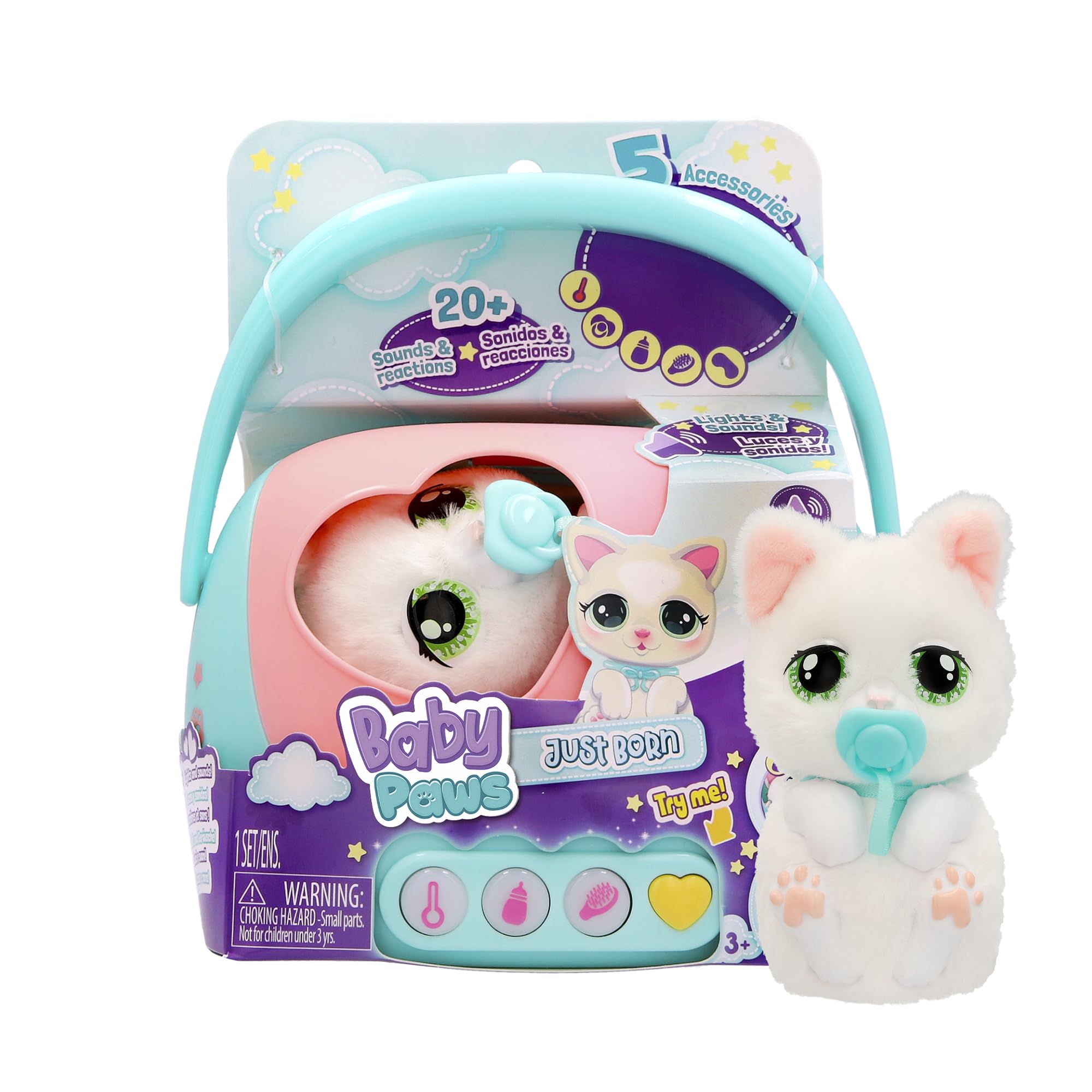 Baby Paws Just Born Gatito Mascotas INTERACTIVAS Mascota con Un Transportín Electrónico con Muchas Funciones A Partir de 3 Años - 1