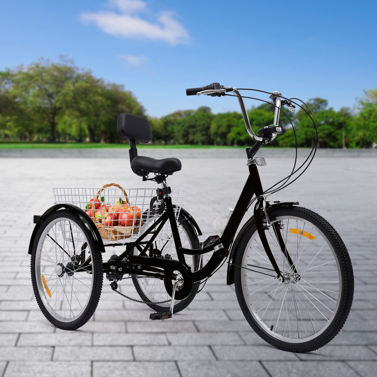Triciclo plegable para adultos, 24 pulgadas, bicicleta de 3 ruedas, 7 velocidades, con cesta de la compra, triciclo para adultos, personas mayores, mujeres