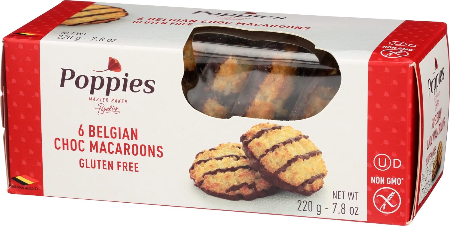 Poppies Belgian Large Chocolate Drizzle Macaroons, 7.8 Ounces (Pack Of 12)