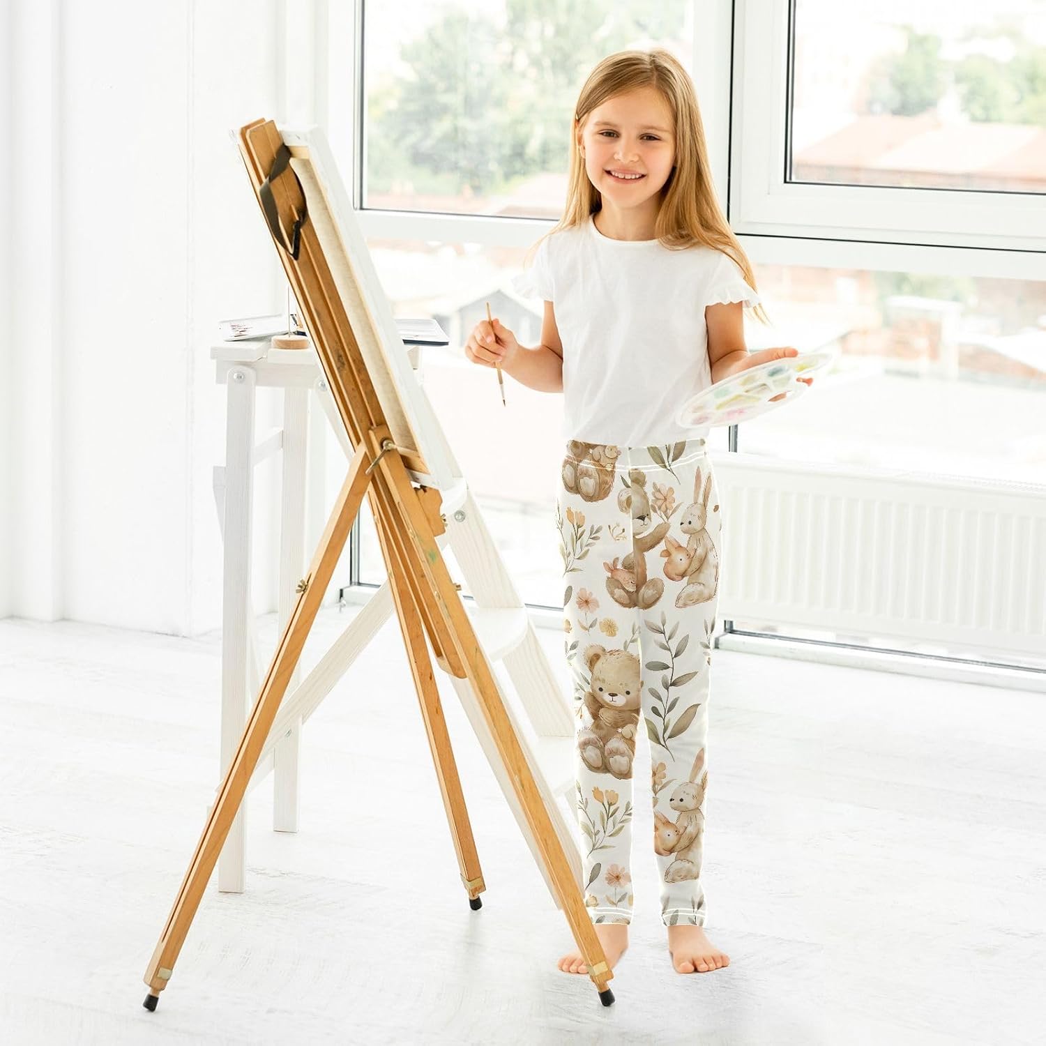 Stretch Leggings for Girls Cute Bear Rabbit