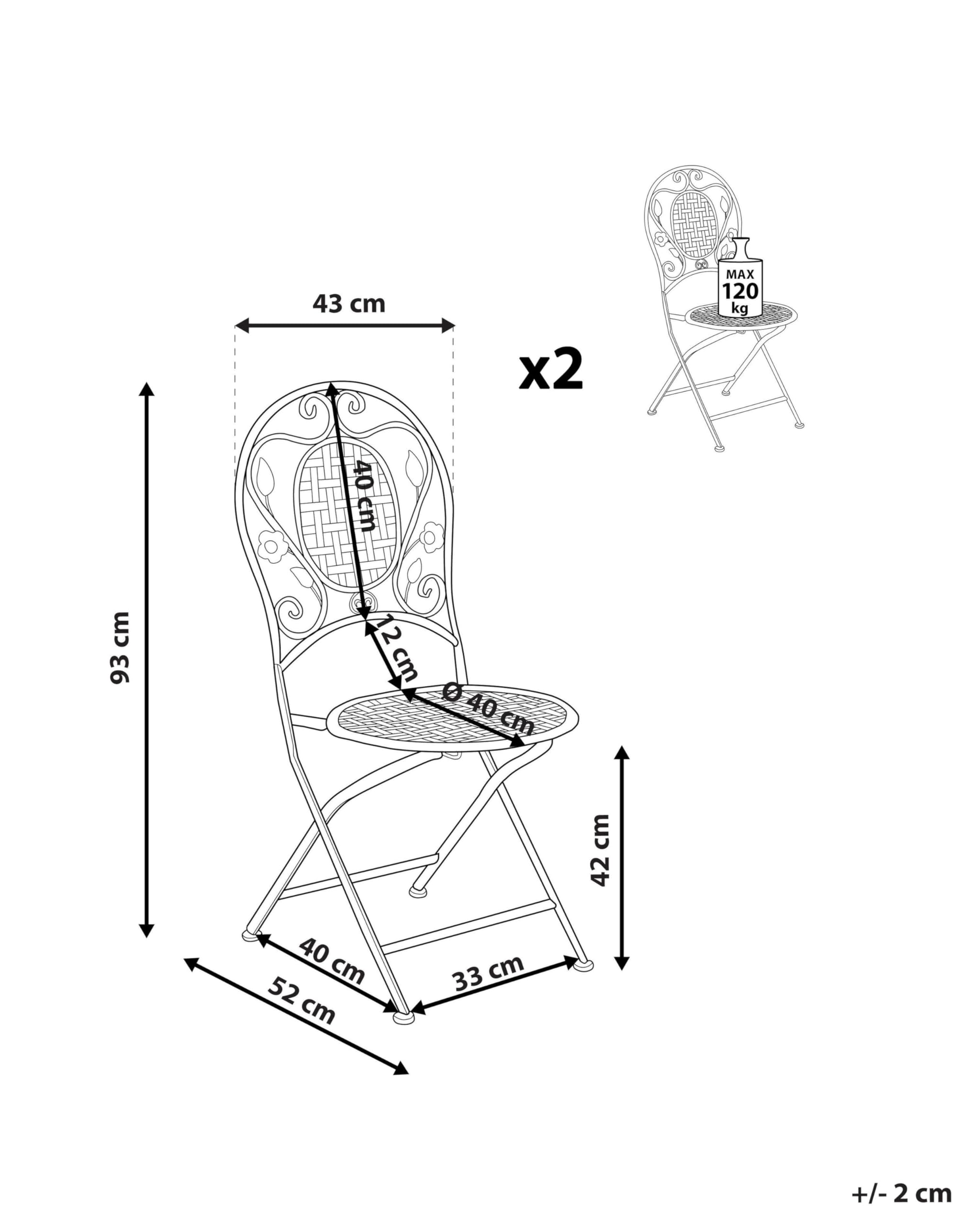 Beliani Lot 2 Chaises de Jardin Bistrot Pliantes pour Patio Terrasse ou Balcon au Style Traditionnel et Provençal