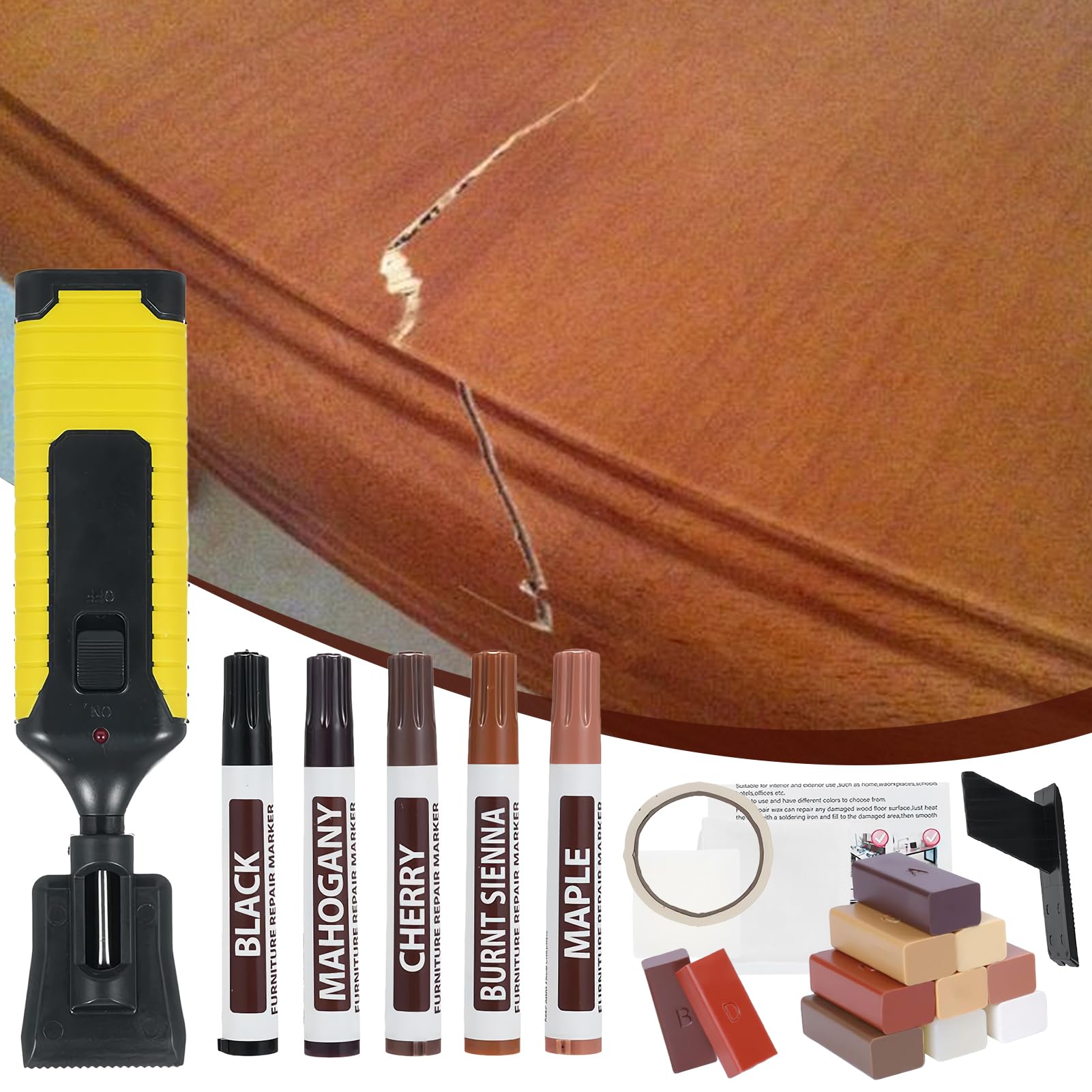 Kit reparación laminado Marcador pintura impermeable y pintable | Kit de reparación para muebles de madera Marcador pintura impermeable y pintable para armario, suelo, cocina, baño, puerta