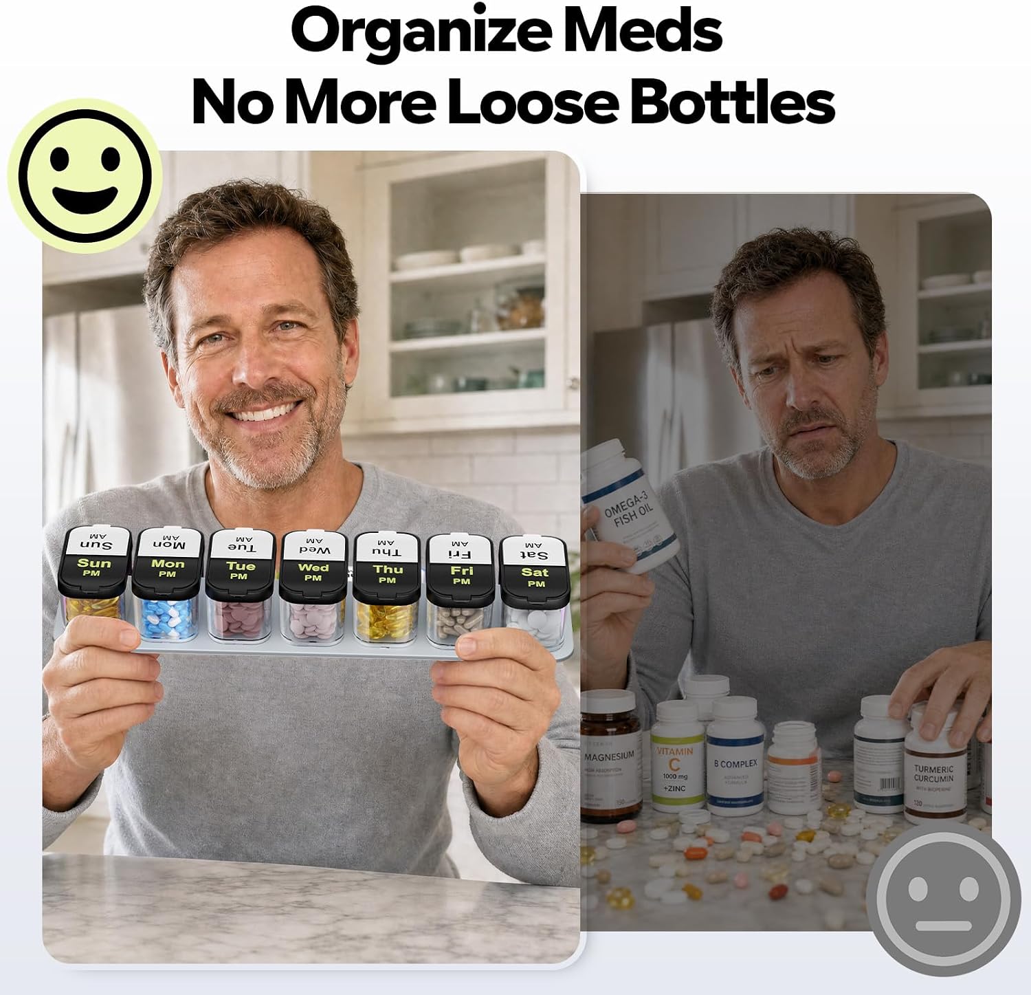 Odaro Extra Large Weekly Pill Organizer 2 Times A Day AM PM, Black