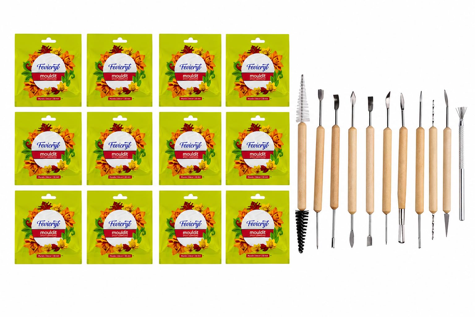 11 Pcs Professional Pottery & Ceramic Sculpting Tools Kit with Fevicryl Mould It Air Dry Clay 600g | Clay Modeling, Carving, Shaping, Scraping & Trimming Set for DIY Art, Sculpture, School Projects Artists & Home Decor-image-3