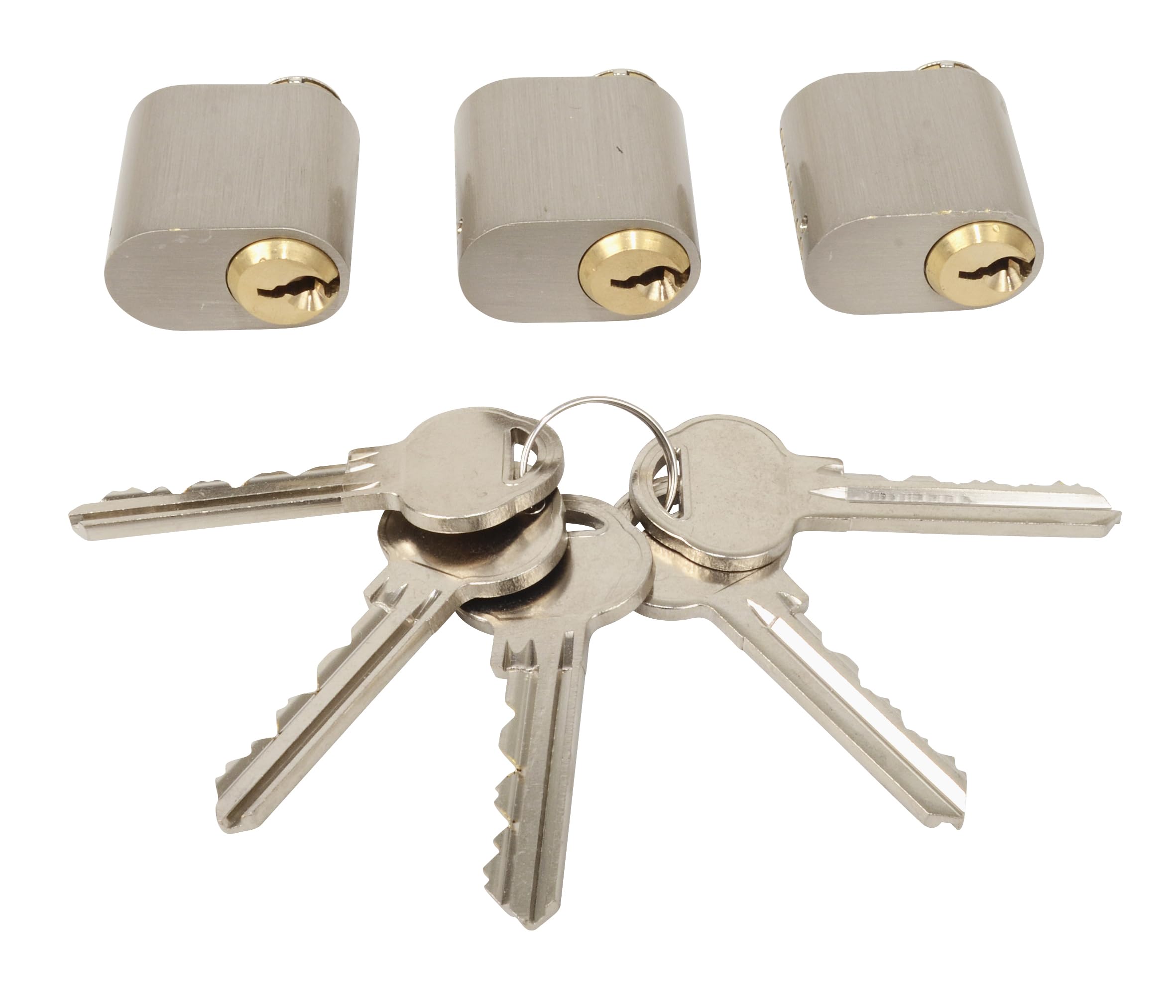 HOME It® Cylindre Ovale de Sécurité 7 Goupilles - 3 Clés Incluses - Lot de 3 - Corps Nickelé 32x20x35 mm