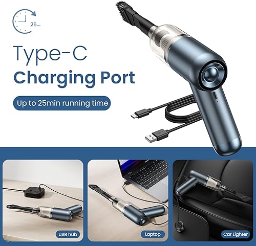 Miniatura 5 de Mini aspiradora portátil para automóvil con potente succión, barredora inalámbrica de alta potencia, eliminador de polvo, ligera, fácil de sostener,