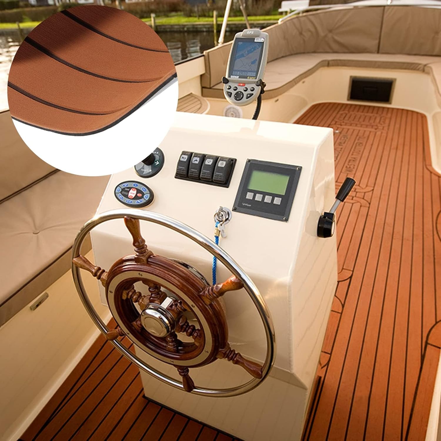 Boat Flooring - EVA Foam Boat Decking - Marine Mat Boat Carpet Sheet Self-Adhesive Flooring Material, for Motorboat Yacht Kayak RV,Brown,240X90cm