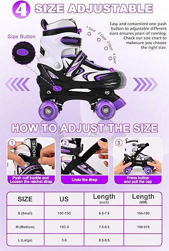 Miniatura 7 de ZHUKAIKJ Patines para niños y niñas, patines ajustables para niños pequeños, 4 tamaños con ruedas iluminadas, para mujeres y hombres