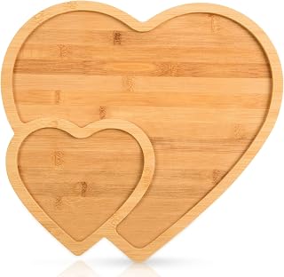 AWIZOM Heart Shaped Bamboo Serving Tray Valentine's Day Wooden Serving Platter Heart Shape Cheese Charcuterie Board Snack Dessert Candy Dish Plate for Wedding Mother's Day Present,12.8x11.61x0.59