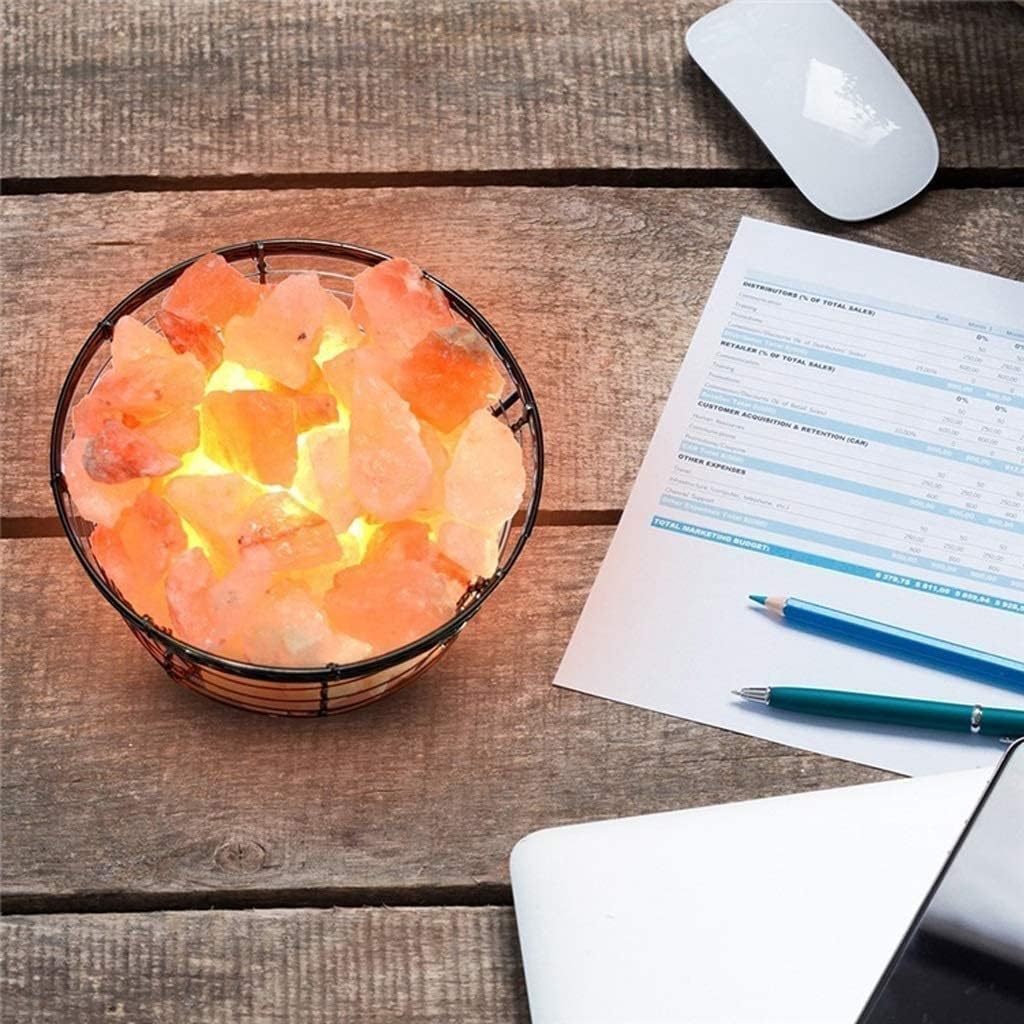 Natural Himalayan Salt Lamp, Tall Round Metal Basket lamp with Dimmer Switch | 8-10 lbs