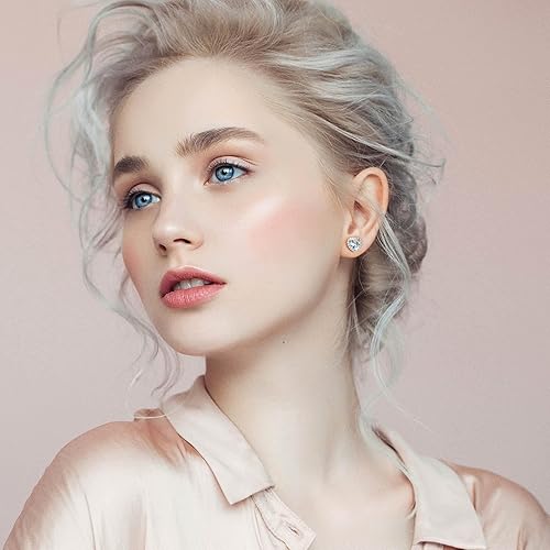 Miniatura 3 de Aretes de corazón para mujeres y niñas, aretes de plata de ley S925 con forma de corazón, aretes de piedra natal brillante para mujeres y niñas,