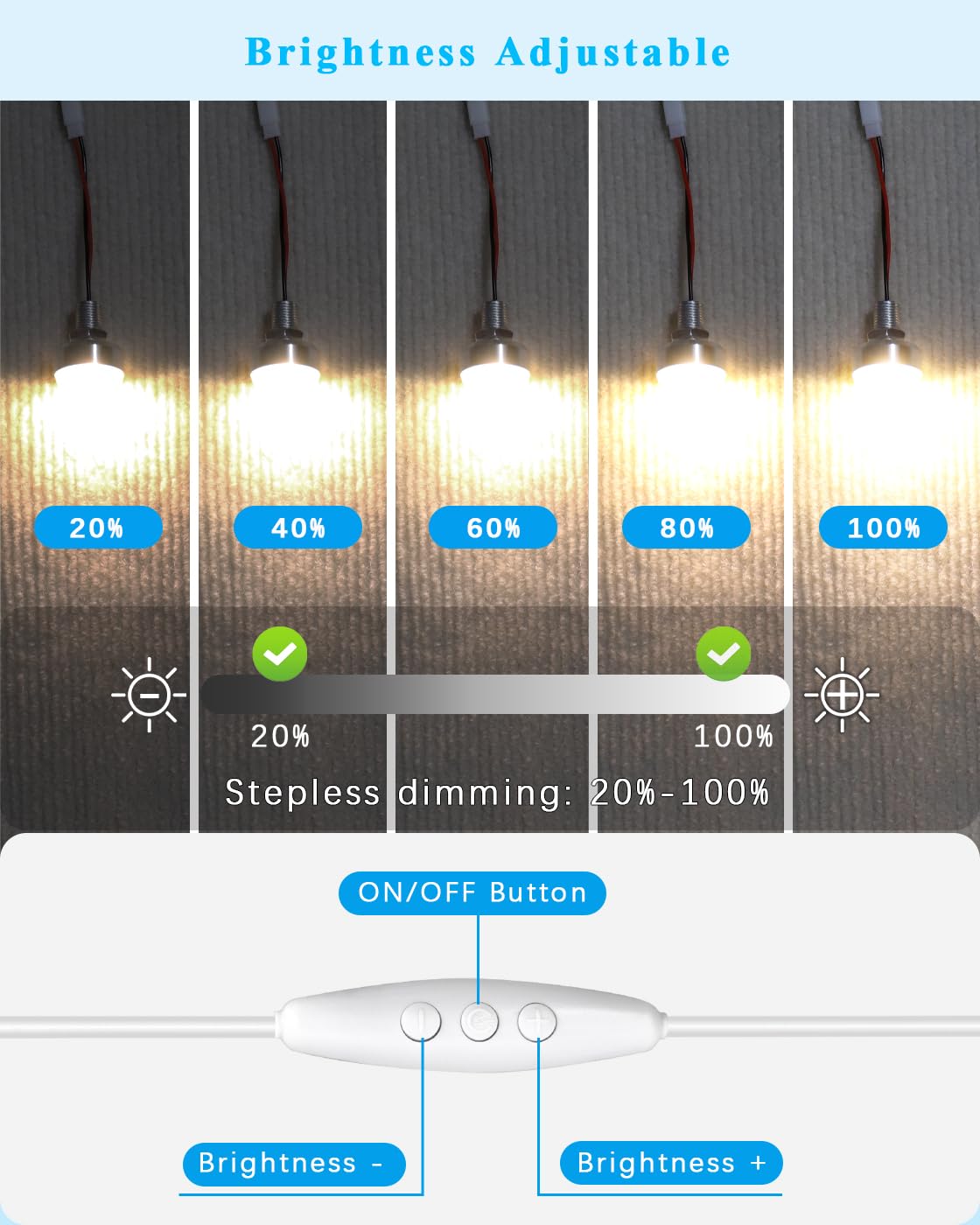 Piccola lampadina USB 1 Watt con cavo DC 5 V dimmerabile LED luce 1,6 m di lunghezza USB alimentato con filo flessibile per Halloween, fai da te, esperimenti, 1 confezione (bianco caldo)