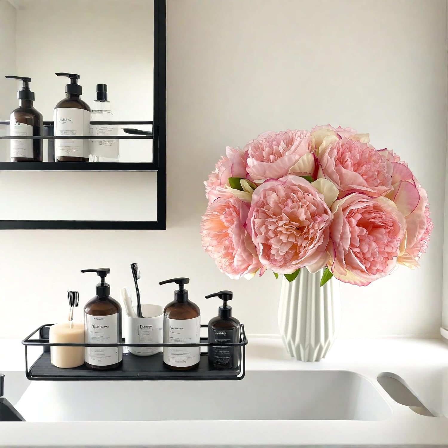 2 Bouquet 10Heads Artificial Fake Peony Flowers Silk Faux Flower for Home Office Party Wedding Decorations - Image 7