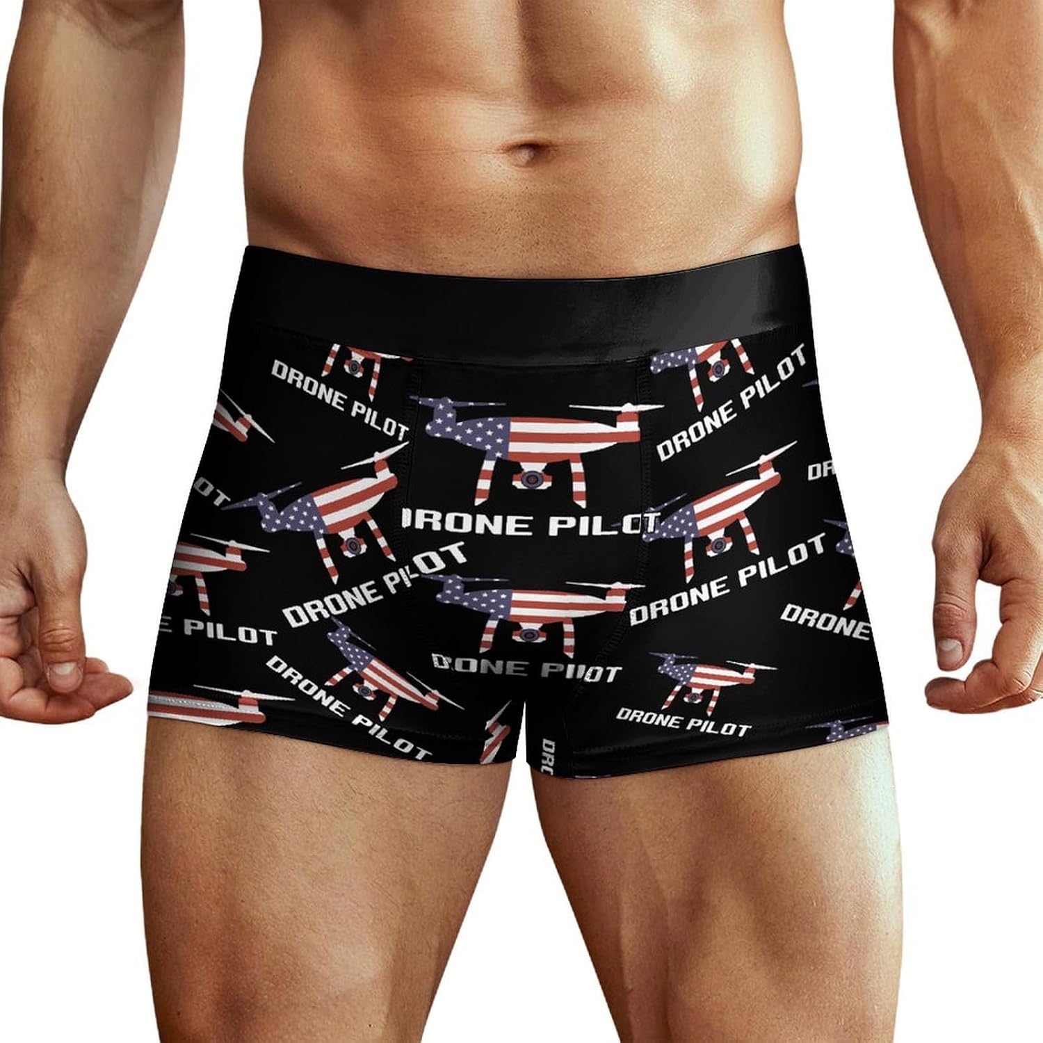 U.S.A. Flag Drone Pilot Men's Underwear Boxer Briefs Breathable Shorts Elastic Waistband