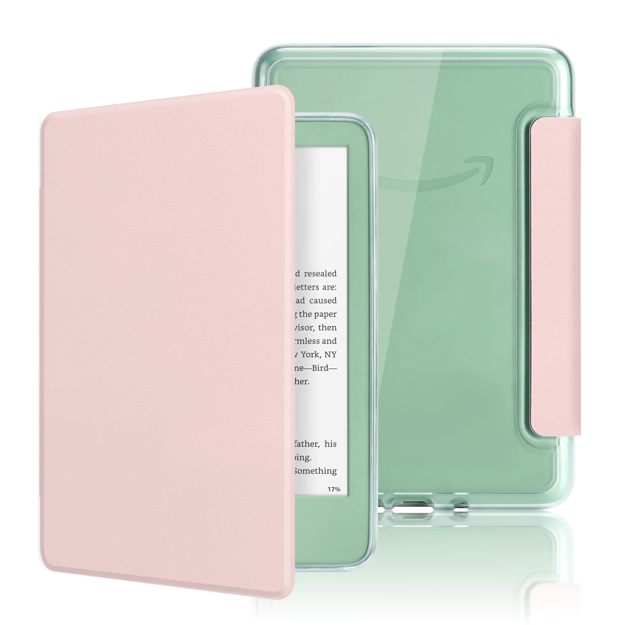 Case for 6" Kindle 11th Generation 2024/2022 Released, Light PU Leather Cover and Transparent Acrylic Hard Back Shell with Auto Sleep/Wake, Pink