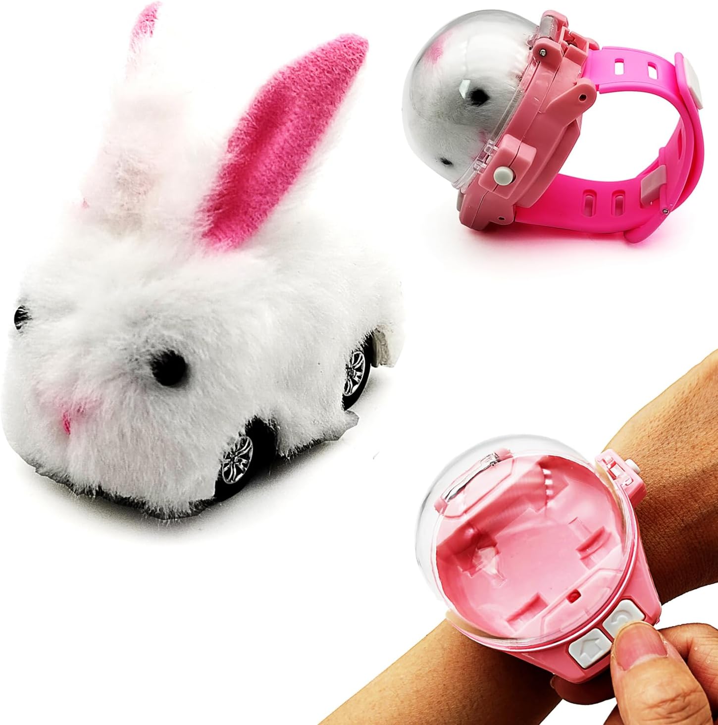 Tipmant Mini RC Rabbit Hare Car Watch Radio Remote Control Vehicle Animal Toys Plush Bunny Realistic Baby Toddler Kids Birthday Gifts