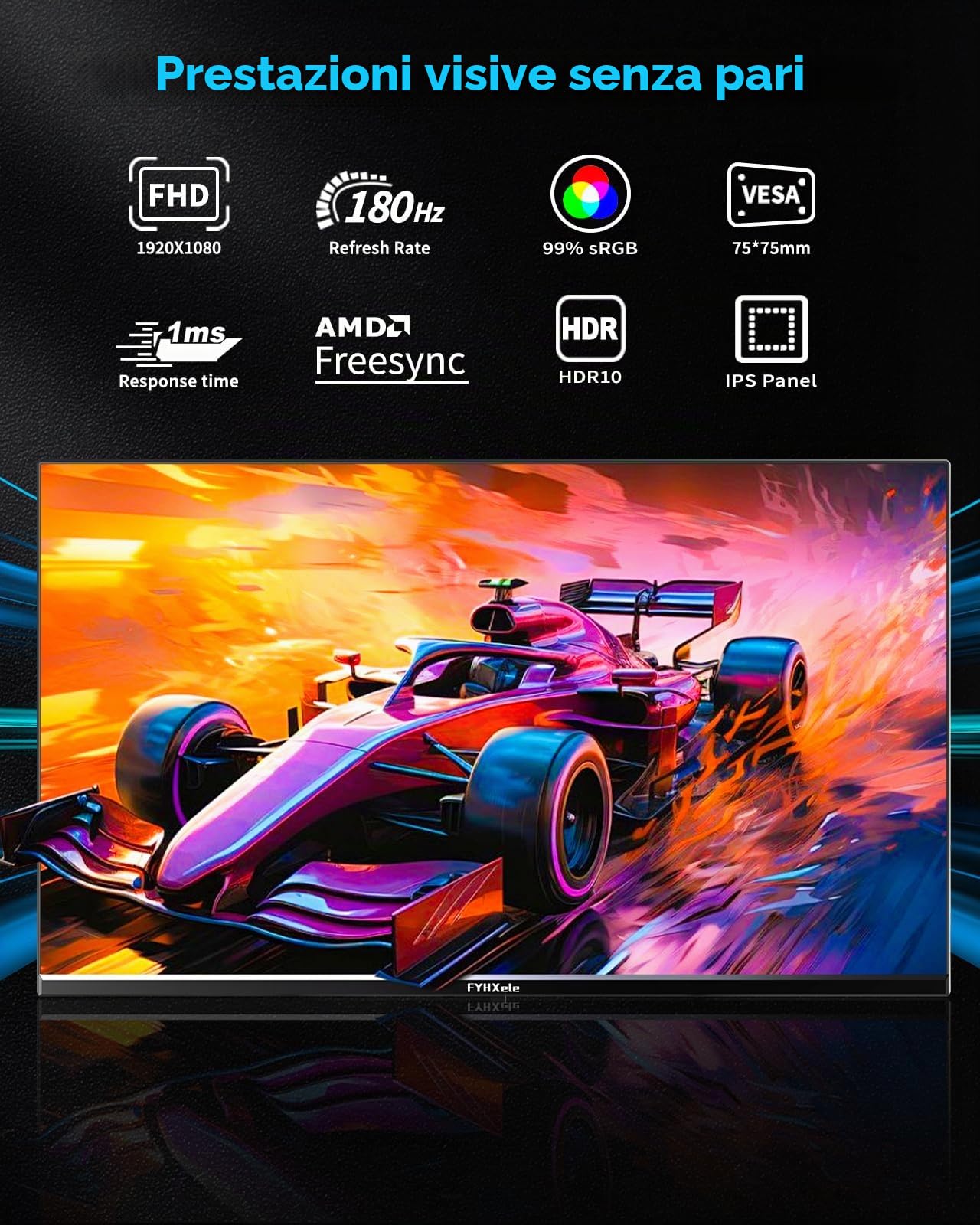 FYHXele Monitor da Gaming 24 Pollici 180Hz 1080P IPS 1ms MPRT Monitor per PC con Supporto per 144Hz/165Hz/180Hz AMD Freesync Premium Display Eye Care DisplayPort HDMI