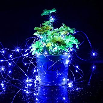Lezonic Solar Fairy Lights, 12M/40Ft 120LED Copper Wire String Lights, Solar Garden Lights with 8 Modes for Indoor/Outdoor, Patio, Gate, Yard, Fence, Gazebo, Wedding, Party Decoration (Blue) [Energy Class G]