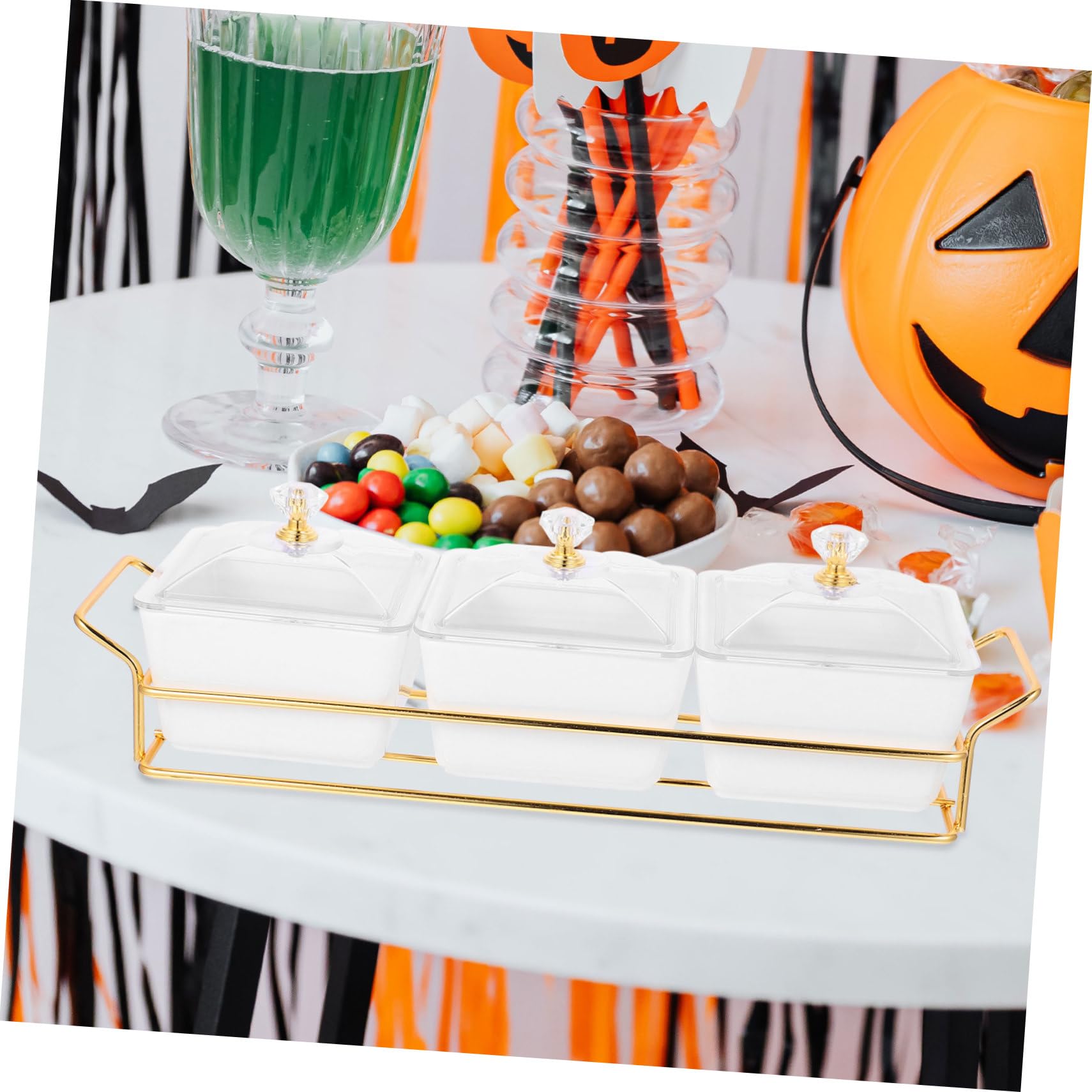 MAGICLULU Piatto Diviso in Ceramica Bianca Tre Scomparti, Finitura Liscia e Delicata, Coperchio Incluso, per Snack e Buffet Minimalisti