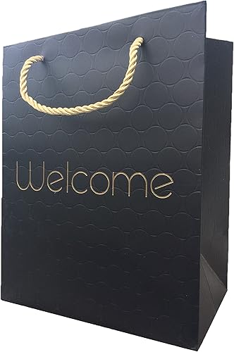 Miniatura 3 de MODEENI - 100 bolsas de regalo de bienvenida de boda negras a granel con asas, papel moderno de papel dorado, tamaño mediano, de lujo, 8 x 5 x 10