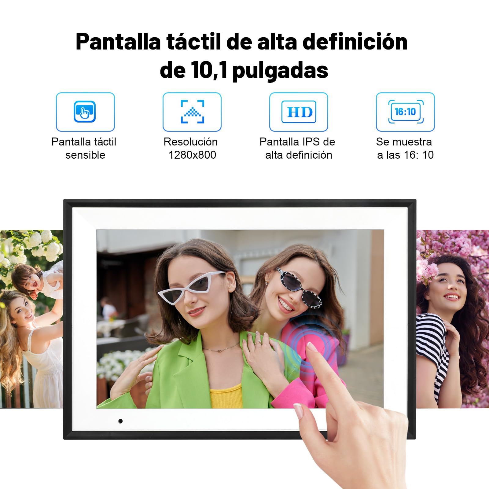 AEEZO 32 GB Marco de Fotos Digital WiFi de 10,1 Pulgadas, Pantalla Táctil IPS de 1280 x 800,Rotación Automática,Comparta Fotos y Videos a Través de la App