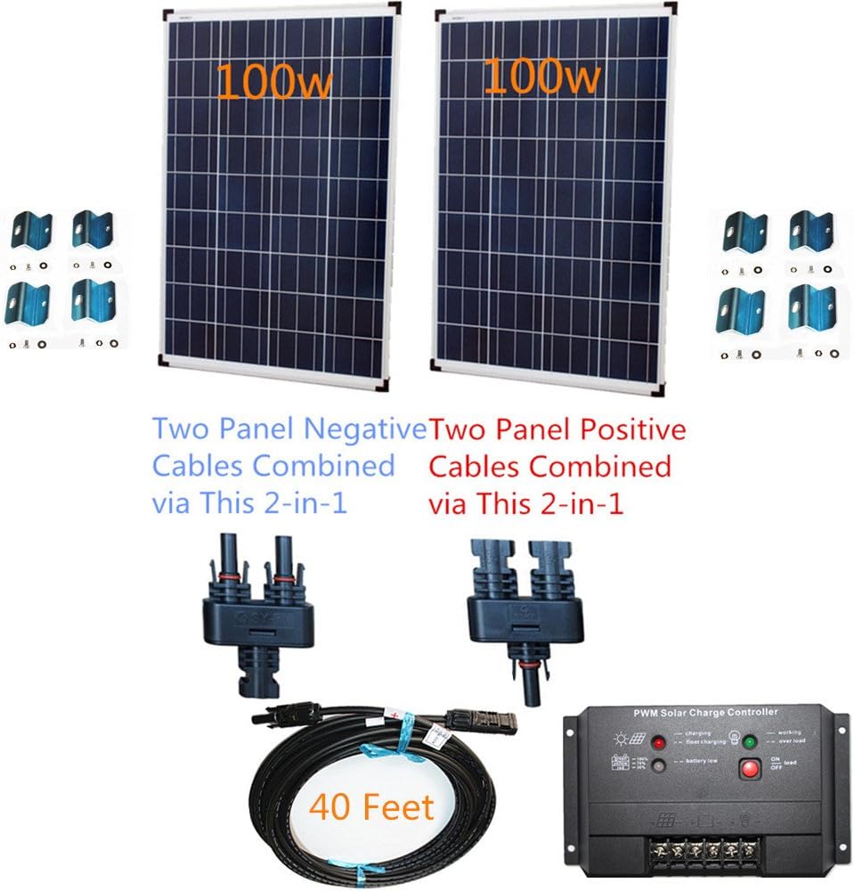 Plug-n-Power 2-in-1 Space Flex 200w Two 100w Solar Panels Charging Kit for 12v Off Grid Battery - next day from U.S.